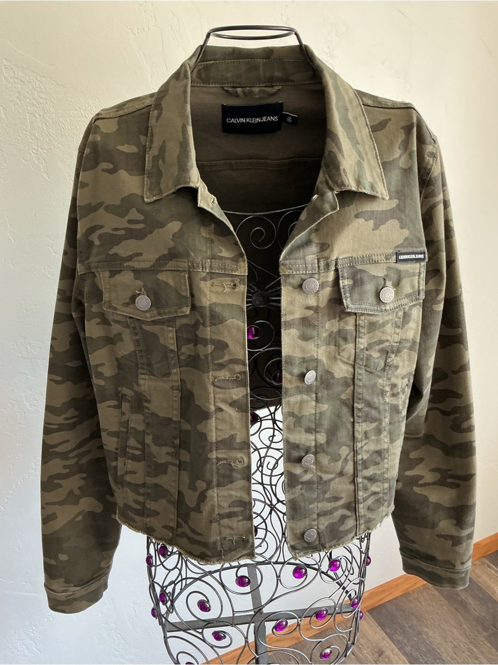 Calvin Klein Olive Camo Trucker Jacket